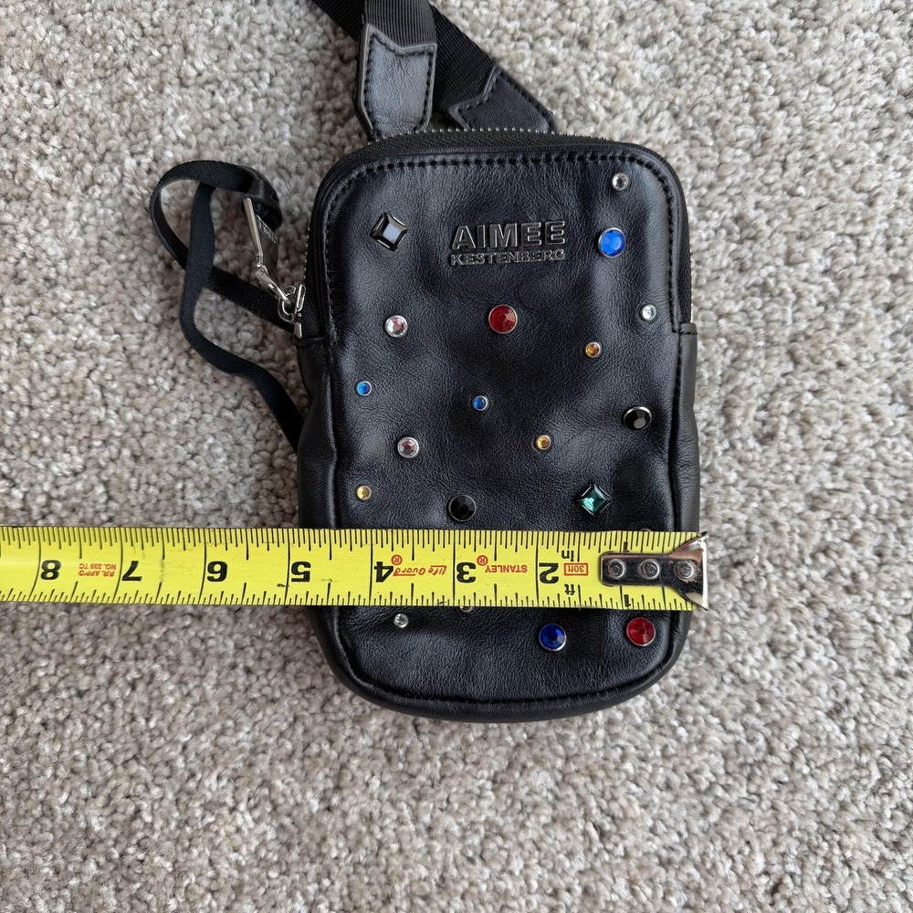 Aimee Kestenberg Crossbody Bag Womens Mini Black Leather Studded Rhinestone Zip - Picture 6 of 8
